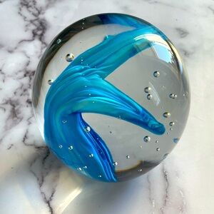 Blue Whale Tail - Glass Ball Paperweight